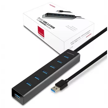 Axagon HUE-SA7BP 7x USB 3.0 ALU CHARGING hub BLACK incl. AC adapter