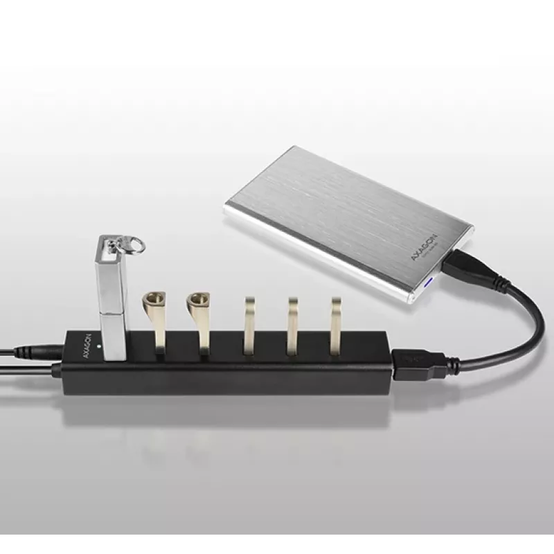 Axagon HUE-SA7BP 7x USB 3.0 ALU CHARGING hub BLACK incl. AC adapter