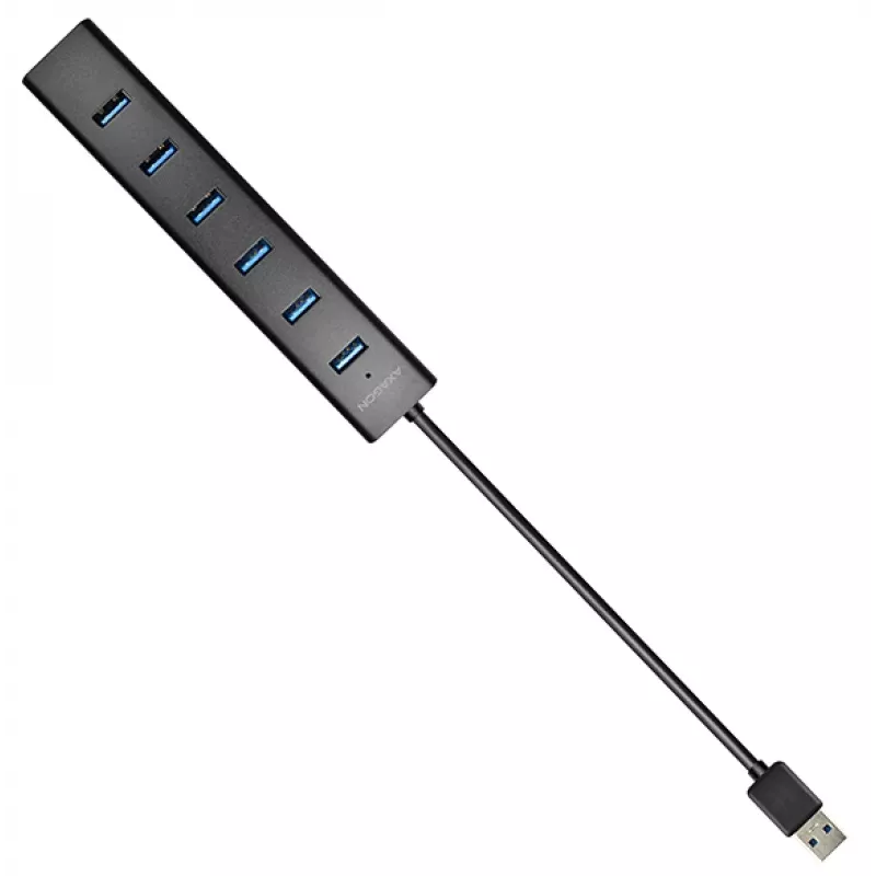 Axagon HUE-SA7BP 7x USB 3.0 ALU CHARGING hub BLACK incl. AC adapter