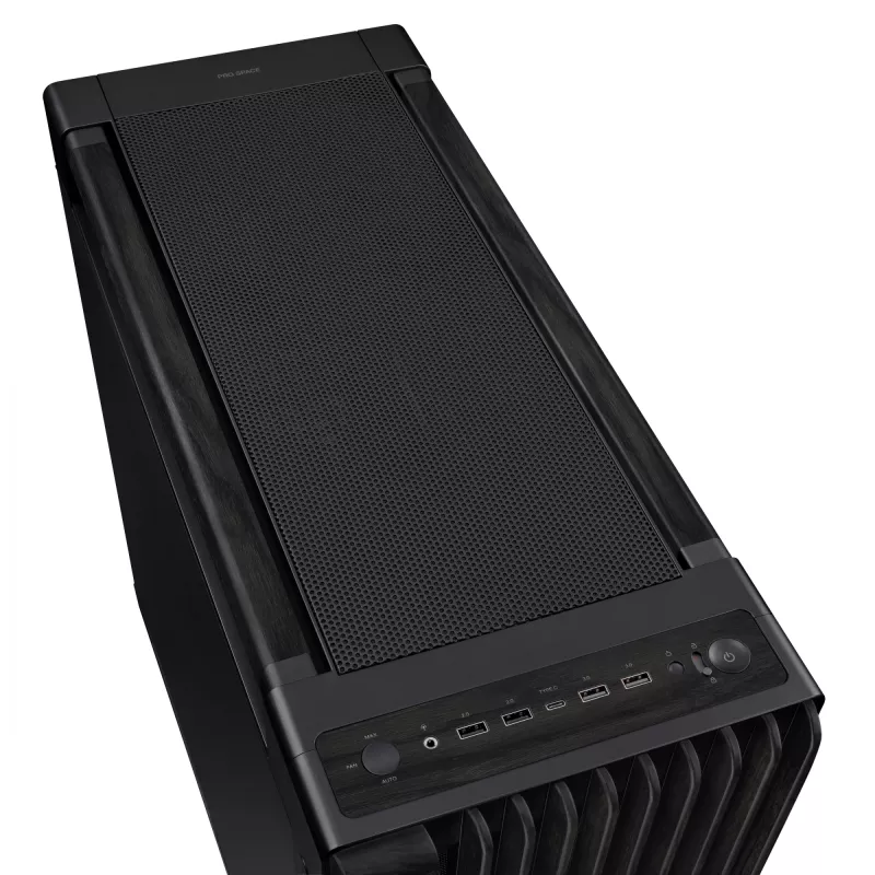 PC Case ASUS ProArt PA602 Wood Edition Midi Tower Black — EATX support, 45 cm GPU, 19 cm PSU/cooler, 8 HDD bays, USB-C