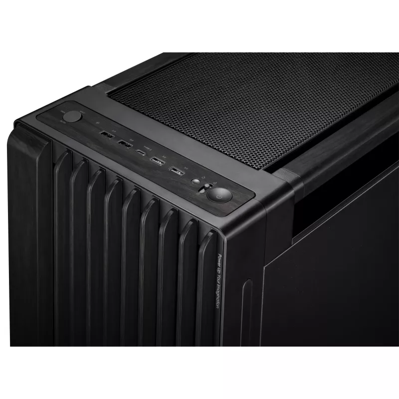PC Case ASUS ProArt PA602 Wood Edition Midi Tower Black — EATX support, 45 cm GPU, 19 cm PSU/cooler, 8 HDD bays, USB-C