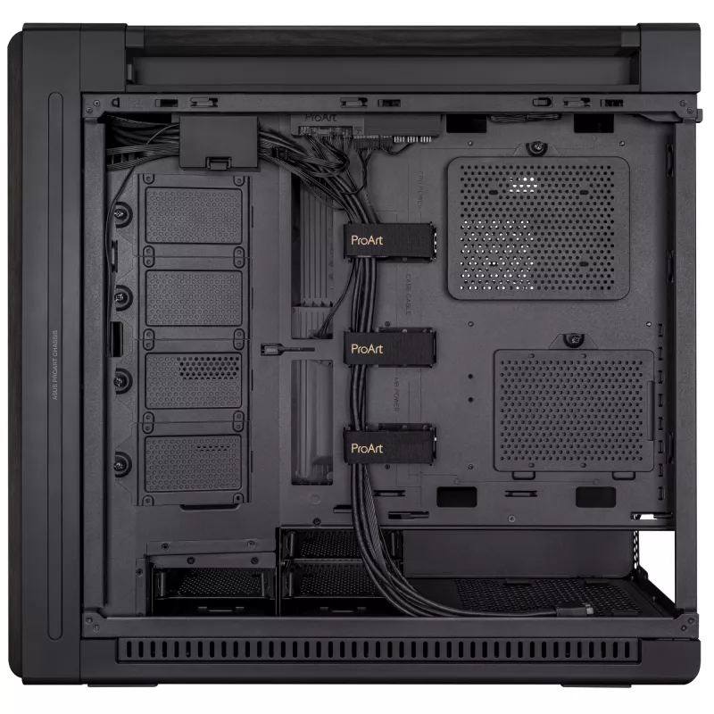 PC Case ASUS ProArt PA602 Wood Edition Midi Tower Black — EATX support, 45 cm GPU, 19 cm PSU/cooler, 8 HDD bays, USB-C