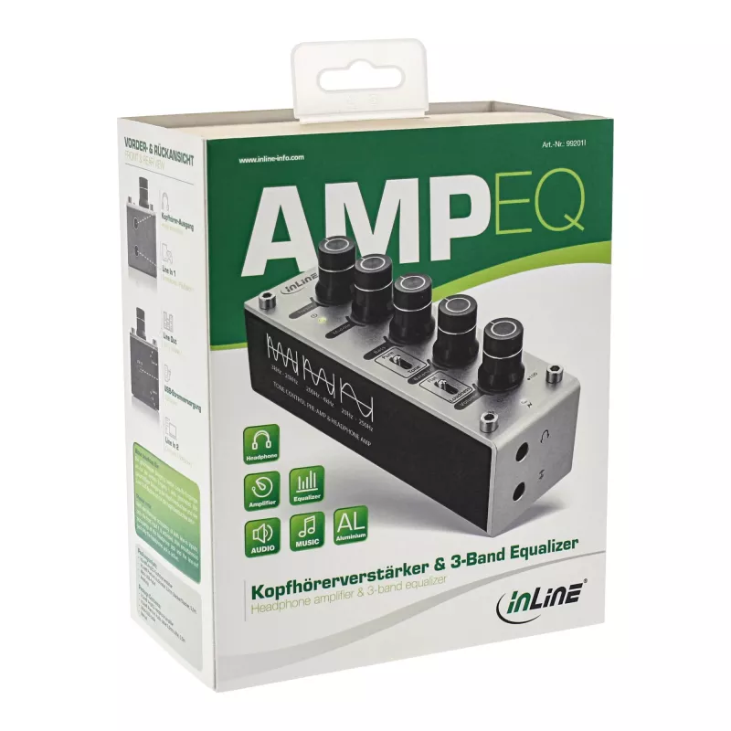 InLine AmpEQ Tri-Tone Hi-Res AUDIO Pre- & Headphone-Amp, 3.5mm stereo, USB pow.