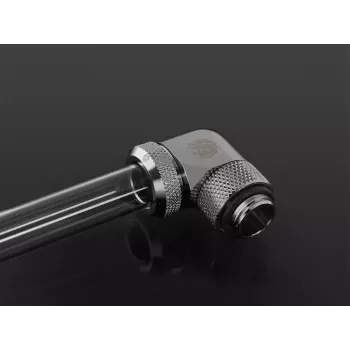 Liquid cooling fitting BitsPower BP-E90RML — brass 90° rotary elbow, 1/4 inch thread, silver