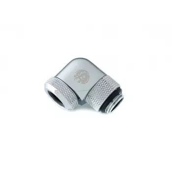 Liquid cooling fitting BitsPower BP-E90RML — brass 90° rotary elbow, 1/4 inch thread, silver