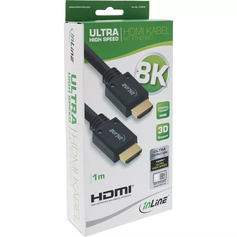 InLine Ultra High Speed HDMI Cable M/M 8K4K gold plated, 1m