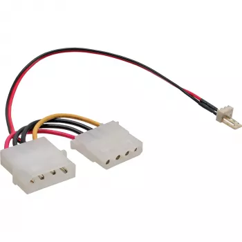 InLine Fan Adapter Cable 3pin Fan / 4pin power supply 0.15m, 3-pin, 2 x Molex (4-pin), 0.15 m, Multicolour, 11 g, 100 mm