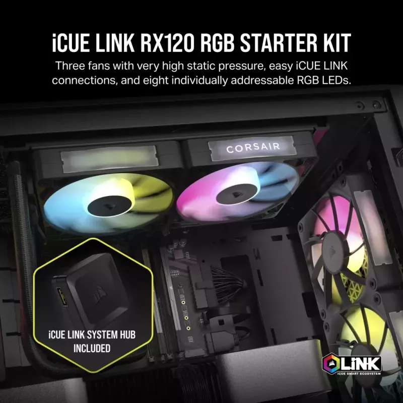 Fan Corsair iCUE LINK RX120 RGB 12 cm 400-2100 RPM Magnetic Bearing