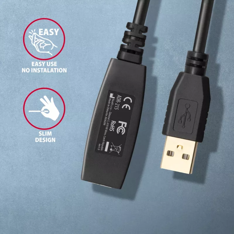 Axagon ADR-215 USB 2.0 A-M -> A-F active extension/repeater cable 15m
