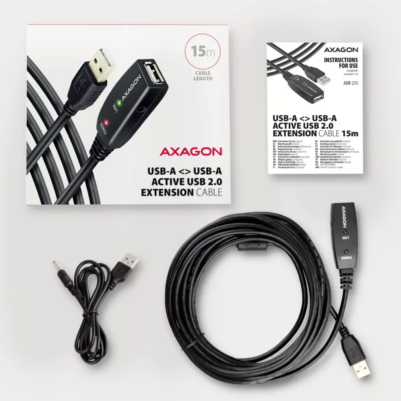 Axagon ADR-215 USB 2.0 A-M -> A-F active extension/repeater cable 15m