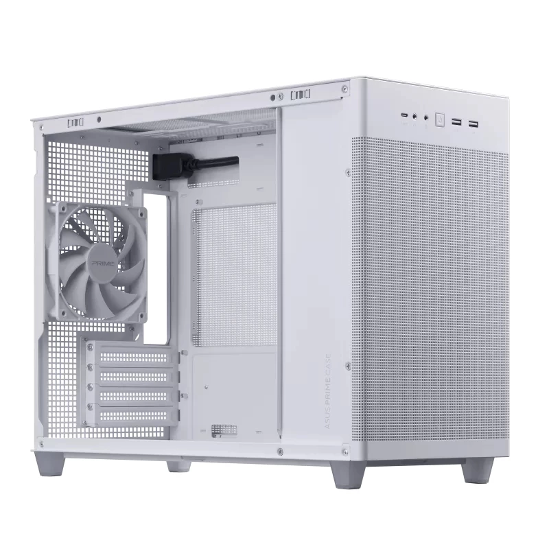 PC case ASUS AP201 PRIME CASE TG WHITE Mini Tower — micro ATX, tempered glass, 3×3.5 inch bays, 1×2.5 inch, USB-A×2, USB-C×1
