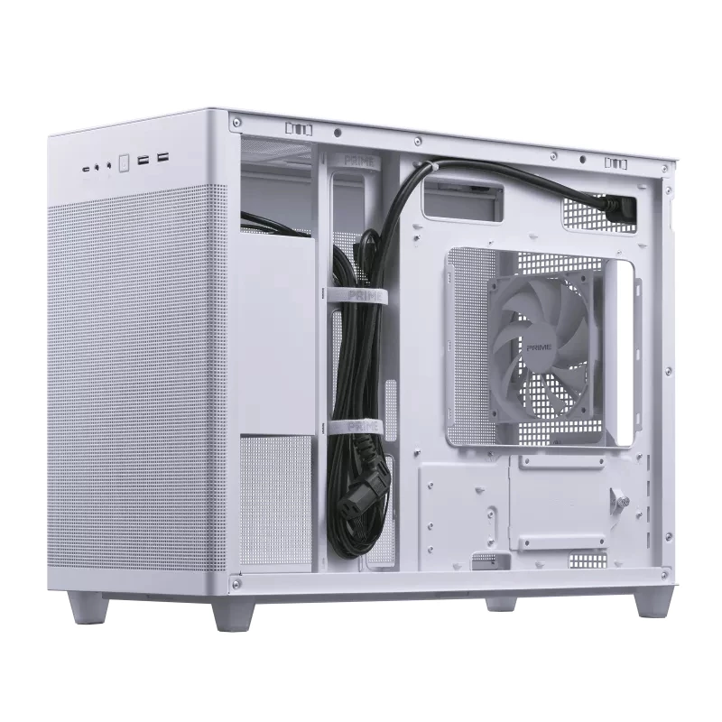 PC case ASUS AP201 PRIME CASE TG WHITE Mini Tower — micro ATX, tempered glass, 3×3.5 inch bays, 1×2.5 inch, USB-A×2, USB-C×1
