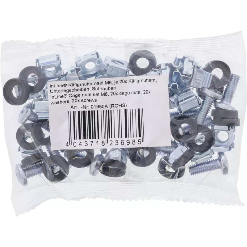 InLine Cage Nut Set M6 20 Cage Nuts + 20 Washers + 20 Screws