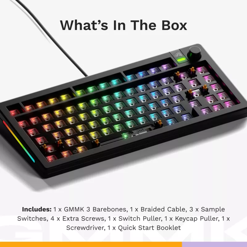 Glorious Gaming GMMK 3 75% Barebones Wired Black - ISO, 75%, Wired, USB, RGB LED, Black
