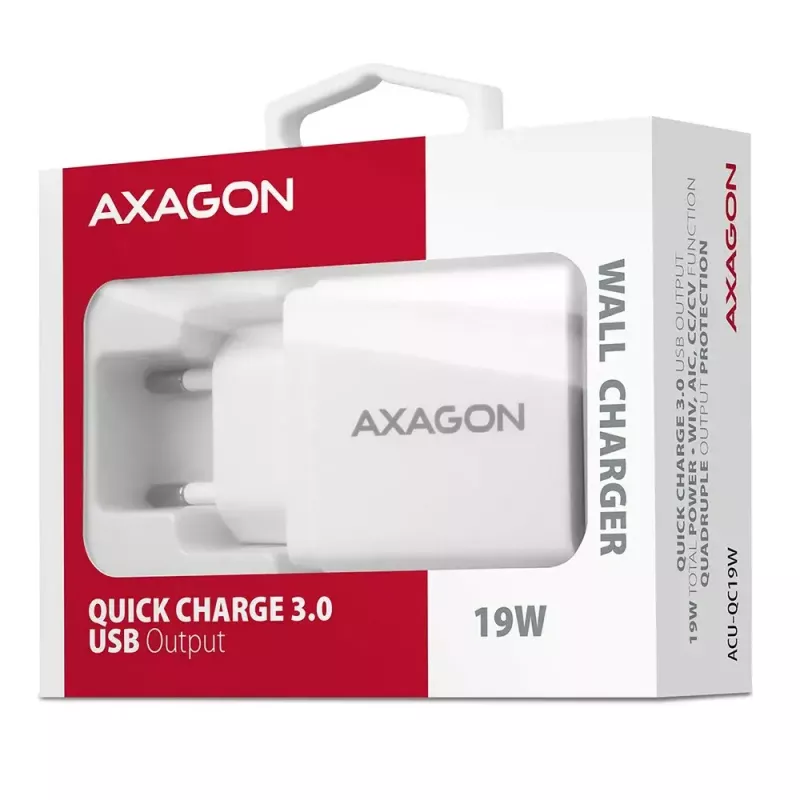 Axagon ACU-QC19W wall charger 1x QC3.0/AFC/FCP/SMART 19W white
