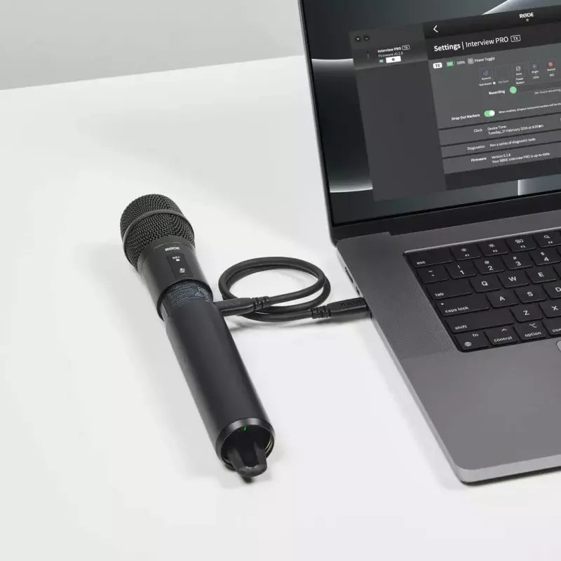 Handheld condenser microphone RØDE Interview Pro — omnidirectional, 48 kHz/32-bit, 32 GB, wireless, max 200 m, black