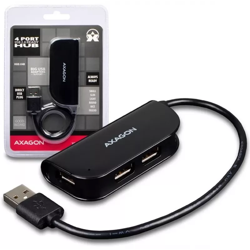 Axagon HUE-X4B interface hub USB 2.0 480 Mbit/s Black
