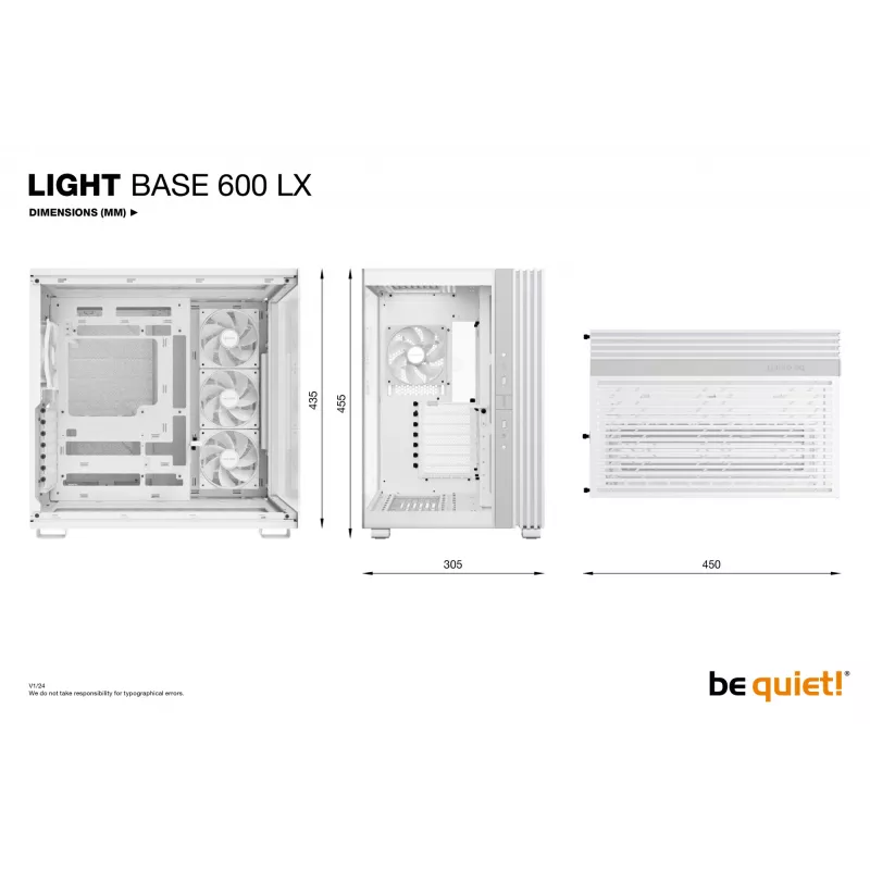 PC case be quiet! LIGHT BASE 600 LX White Midi Tower — ATX, side window, ARGB front, USB-C, supports 360 mm radiator