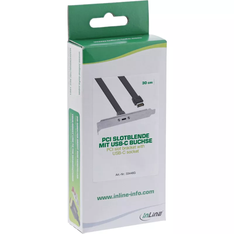 InLine PCI slot bracket, USB-C to USB 3.2 front panel Key-A internal, 0.3m