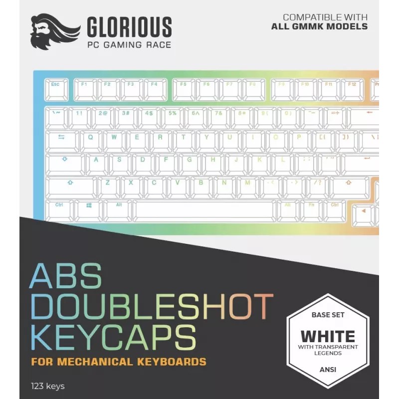 Glorious GMMK ABS Doubleshot V2 USA Base Kit keycaps, white