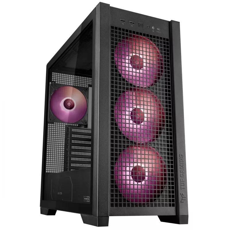 PC Case ASUS TUF Gaming GT302 ARGB Midi Tower Black — Tempered Glass, 3x140mm Front + 1x140mm Rear, USB-C