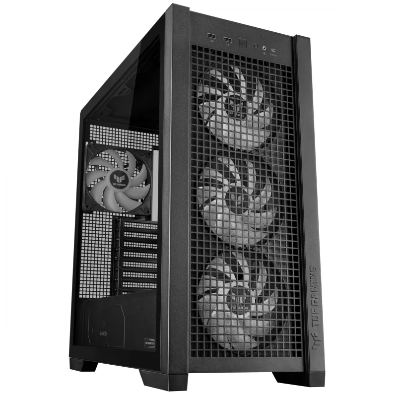 PC Case ASUS TUF Gaming GT302 ARGB Midi Tower Black — Tempered Glass, 3x140mm Front + 1x140mm Rear, USB-C