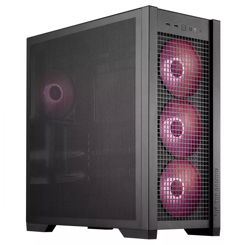 PC Case ASUS TUF Gaming GT302 ARGB Midi Tower Black — Tempered Glass, 3x140mm Front + 1x140mm Rear, USB-C