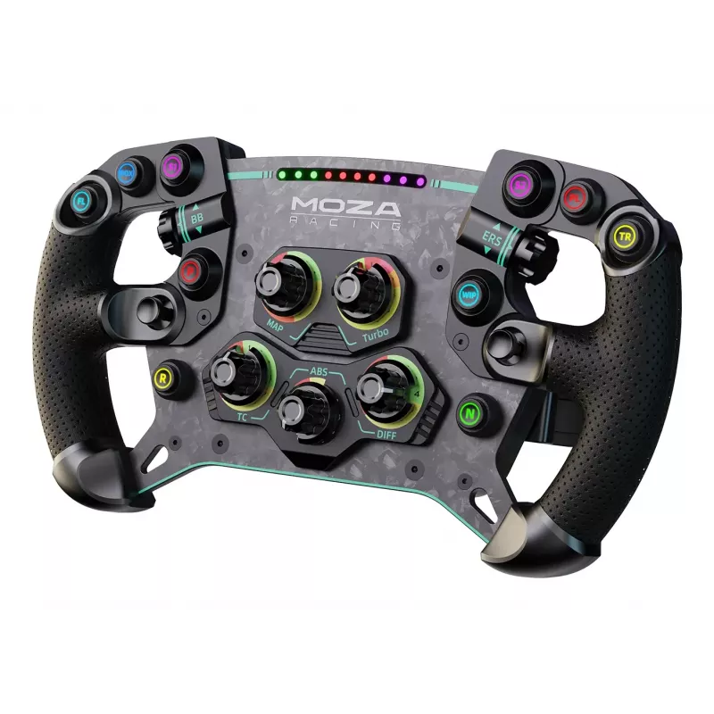 Moza Racing GS V2P Steering Wheel, Steering wheel, Wired & Wireless, Black, Carbon Fibre Reinforced Polymer (CFRP), Carbon fibre, Leather, Microfibre, Quick release, Battery