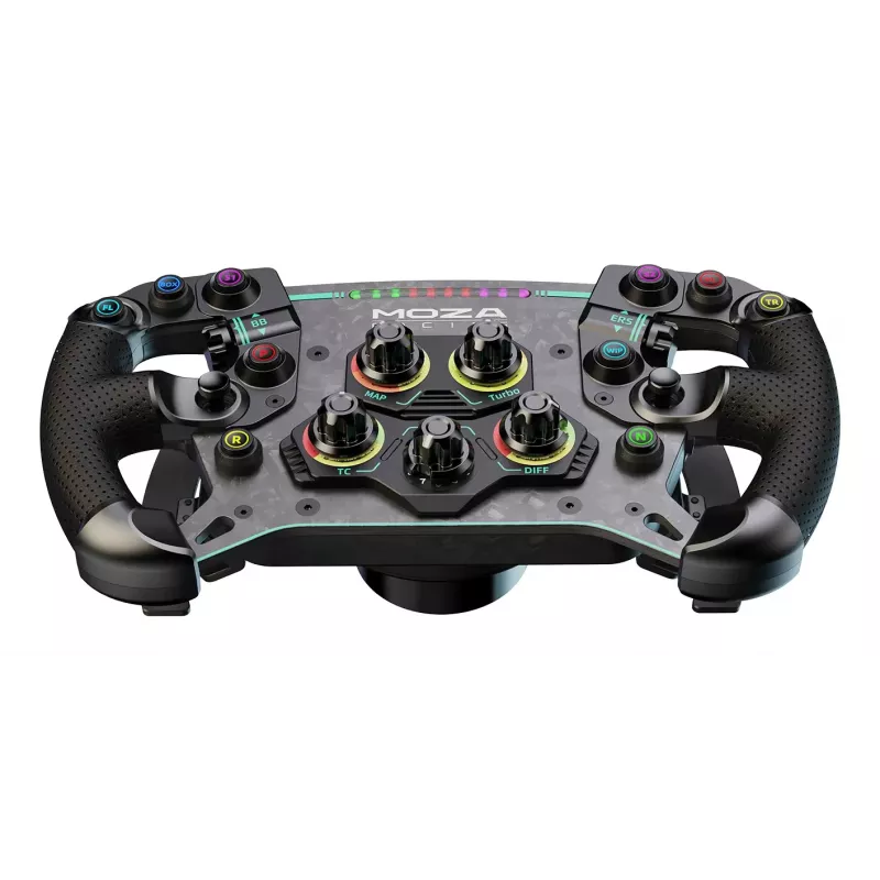 Moza Racing GS V2P Steering Wheel, Steering wheel, Wired & Wireless, Black, Carbon Fibre Reinforced Polymer (CFRP), Carbon fibre, Leather, Microfibre, Quick release, Battery