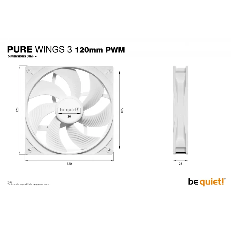 be quiet! Pure Wings 3 120mm PWM White Computer case Fan 12 cm 1 pc(s)