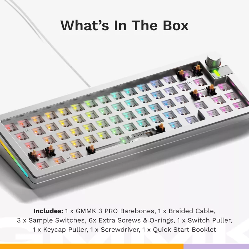 Mechanical keyboard GLORIOUS GMMK 3 PRO 65% Barebones Wired Silver — 65% USB RGB, 2 m cable