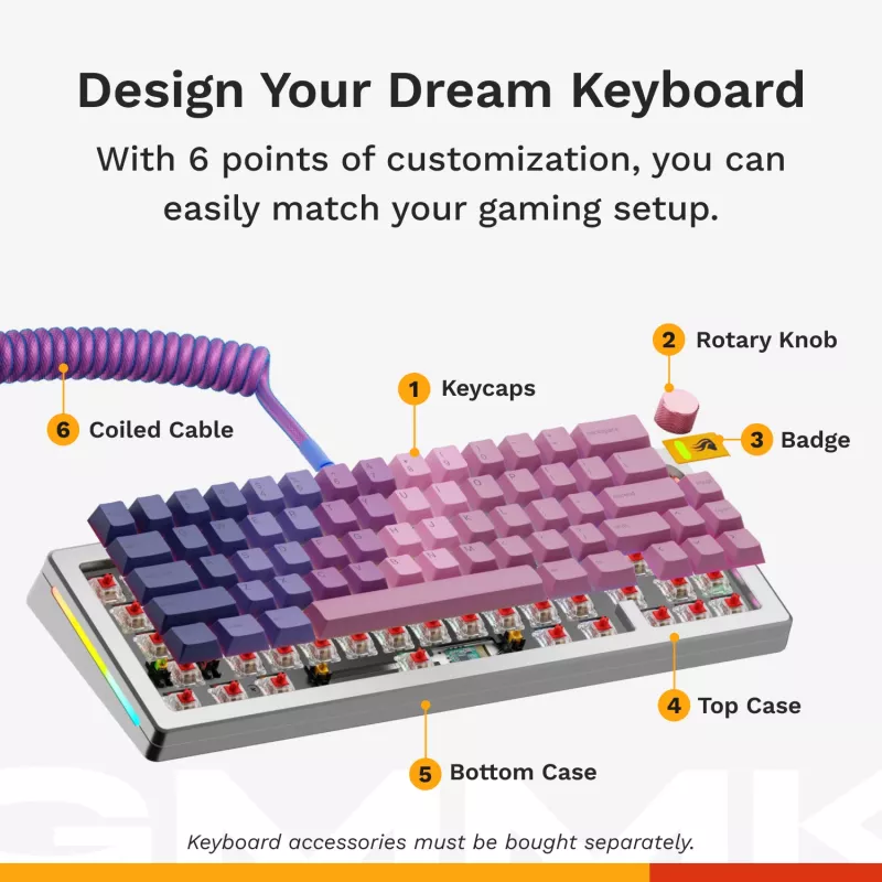 Mechanical keyboard GLORIOUS GMMK 3 PRO 65% Barebones Wired Silver — 65% USB RGB, 2 m cable