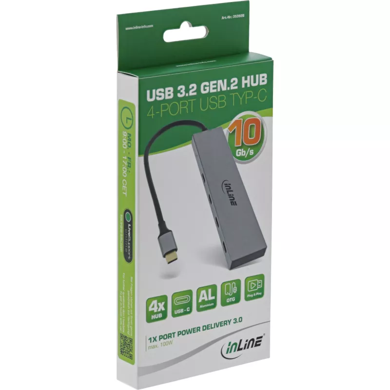 InLine USB 3.2 Gen.2 Hub (10Gb/s), 4 port USB-C, OTG, aluminium housing