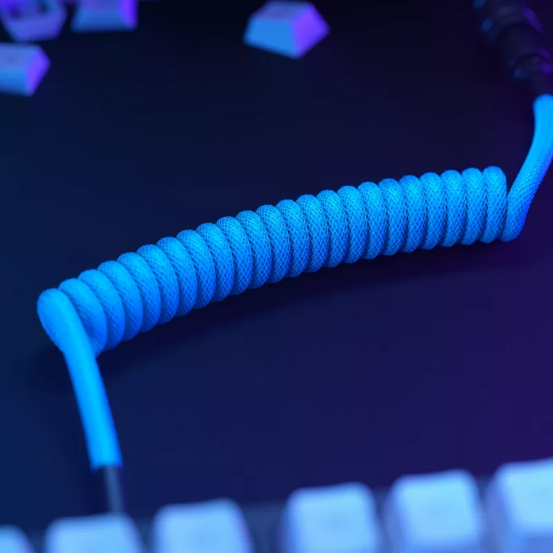 Coiled USB Cable GLORIOUS GMMK Electric Blue — Detachable Keyboard Cable, Right-Angle Connectors