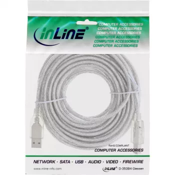InLine USB 2.0 Cable Type A male / B male, transparent, 10m