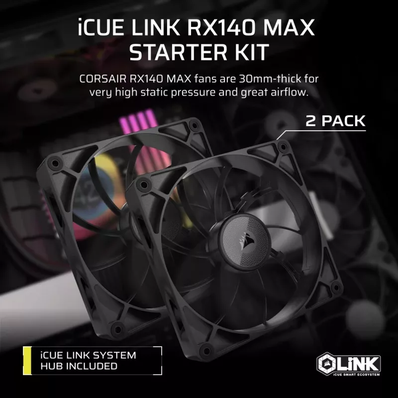 Fan Corsair iCUE LINK RX140 MAX 14 cm Black 300-1600 RPM