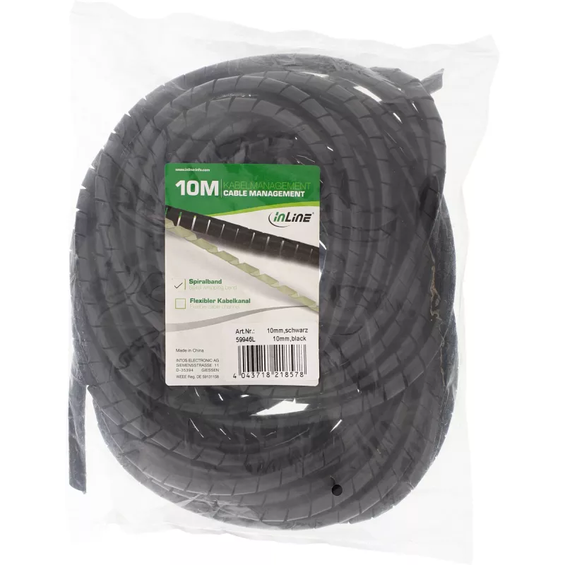 InLine Spiral Wrapping Band 10m, black, 10mm, Black, 1 cm, 169 g, 200 mm, 210 mm, 50 mm