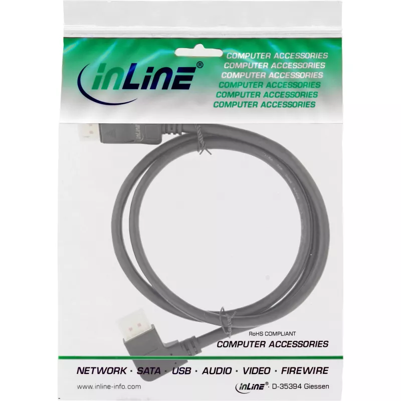 InLine DisplayPort 1.4 cable, 8K4K, left angled, black/gold, 2m