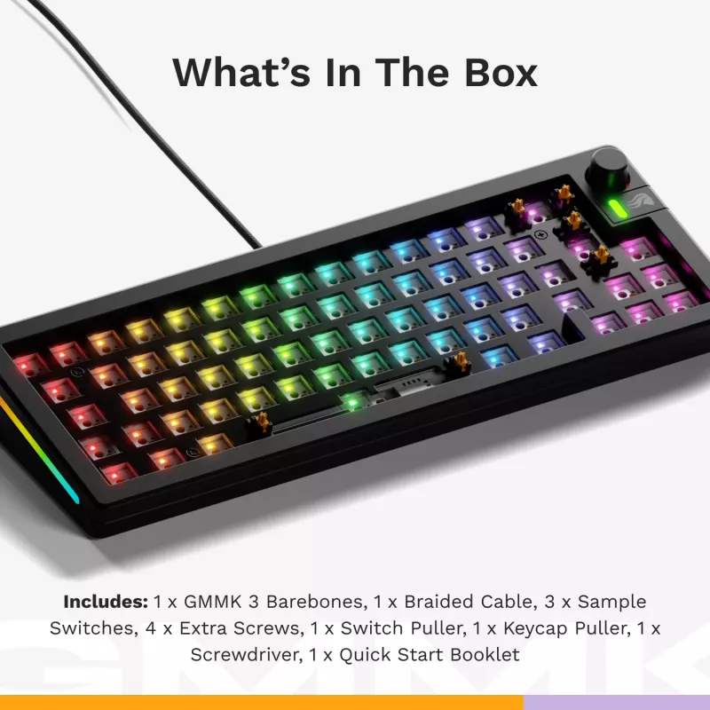 Glorious Gaming GMMK 3 65% Barebones Wired Black - ISO, 65%, Wired, USB, RGB LED, Black