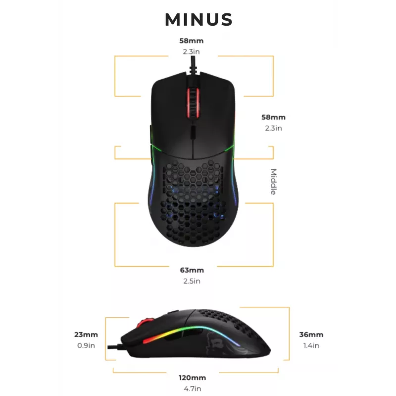 Glorious Gaming Glorious Model O- Mouse Regular (Black), Right-hand, Optical, USB Type-A, 3200 DPI, Black