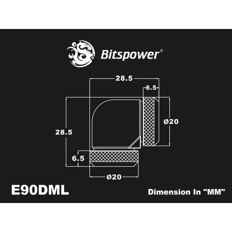 Compression bend BitsPower Carbon Black BP-CBE90DML — brass 90° fitting, black carbon finish, 1 pc