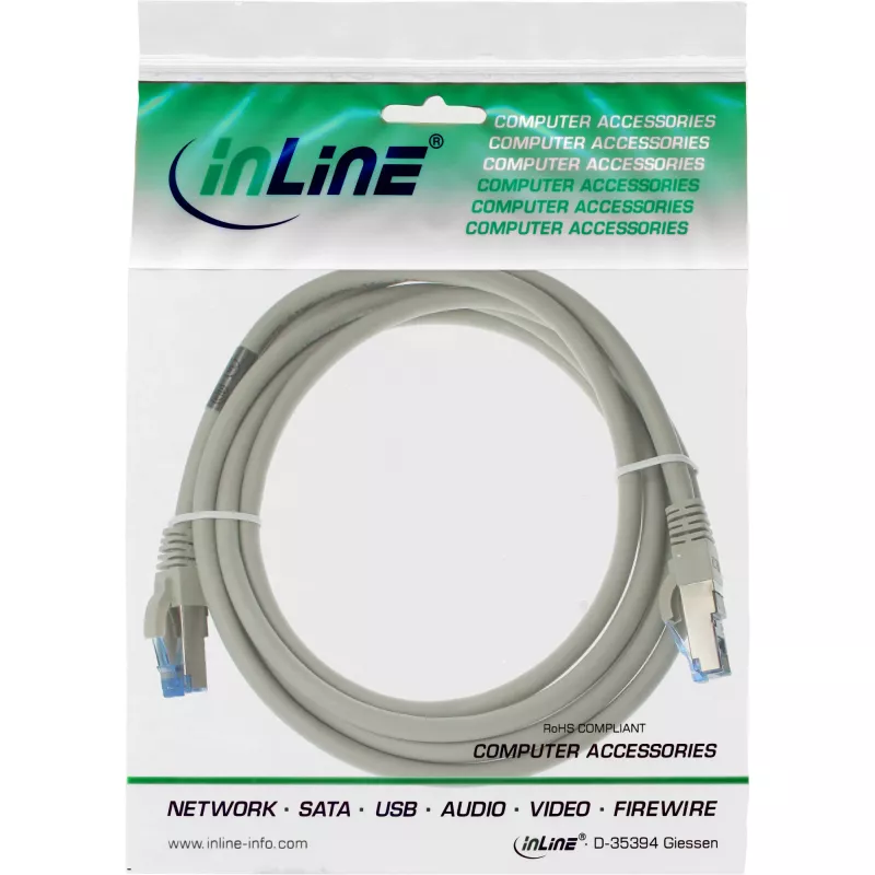 InLine Patch Cable S/FTP PiMF Cat.6A halogen free 500MHz grey 2m