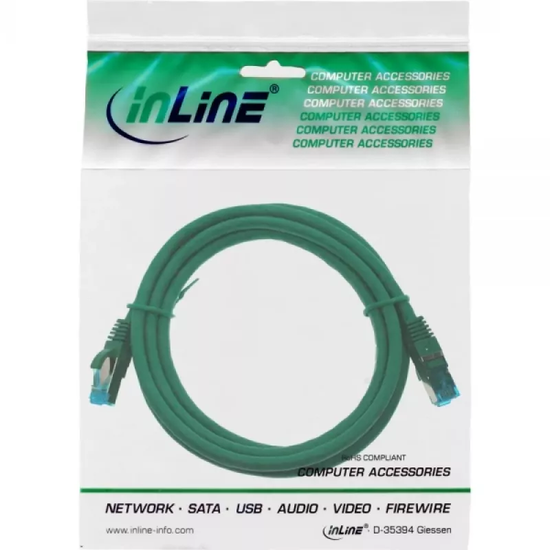 InLine Patch Cable S/FTP PiMF Cat.6A halogen free 500MHz green 0.5m