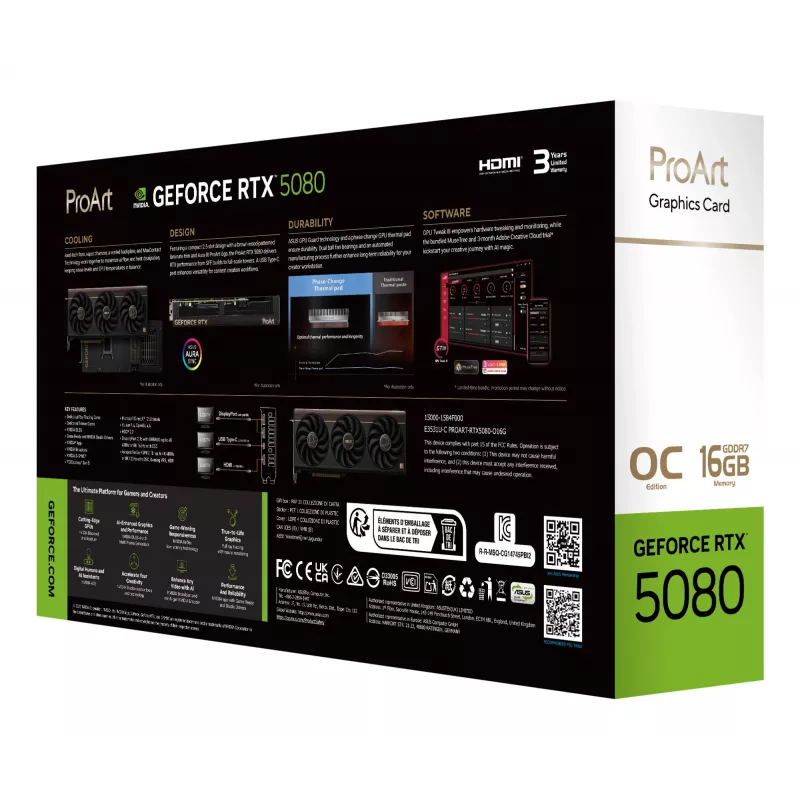 Graphics card ASUS GeForce RTX 5080 16 GB GDDR7 PCIe 5.0, 256-bit, OC, 3x fans, 304 mm