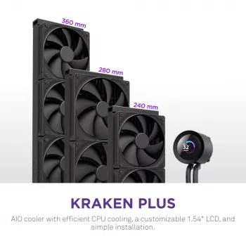 All-in-one liquid cooler NZXT Kraken Plus 360 12 cm Black Fluid Dynamic Bearing