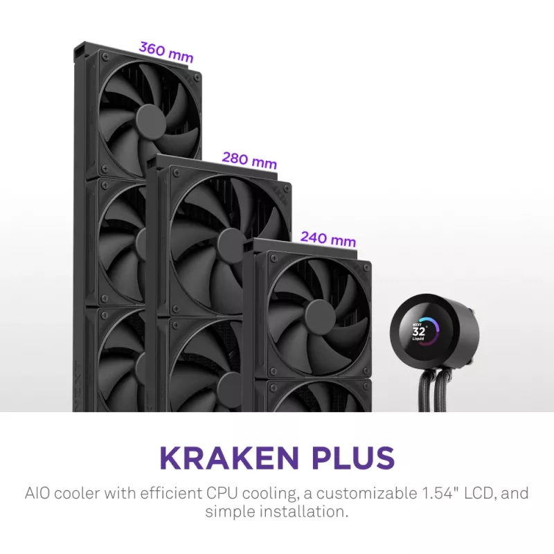 All-in-one liquid cooler NZXT Kraken Plus 360 12 cm Black Fluid Dynamic Bearing