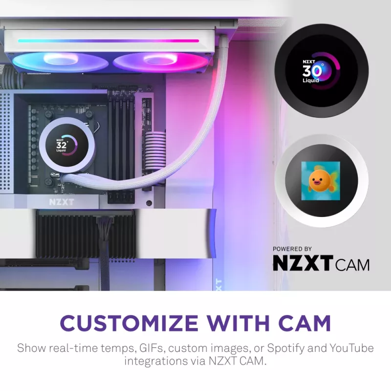 All-in-one liquid CPU cooler NZXT Kraken Plus RGB 240 — 120 mm fans, FDB bearing, white