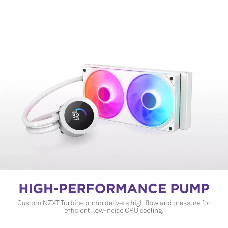 All-in-one liquid CPU cooler NZXT Kraken Plus RGB 240 — 120 mm fans, FDB bearing, white
