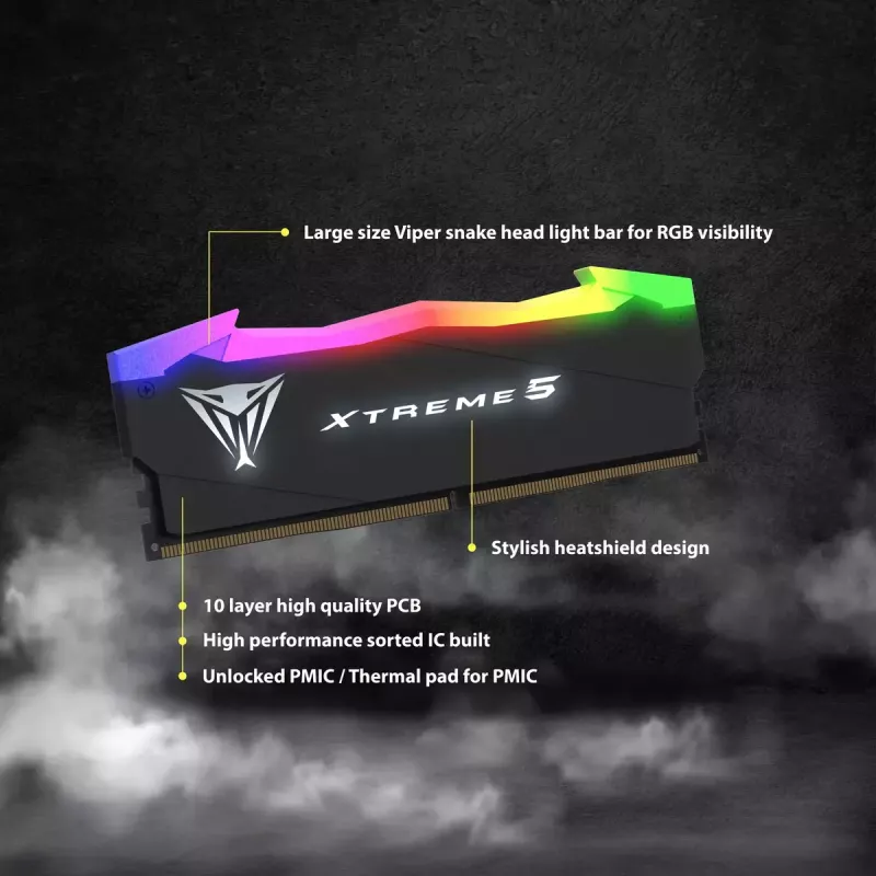 PATRIOT PVXR548G76C36KViper Xtreme 5RGB, VIPER XTREME 5 DDR5 48GB CL36 76000MHz BLK RGB HS DUAL