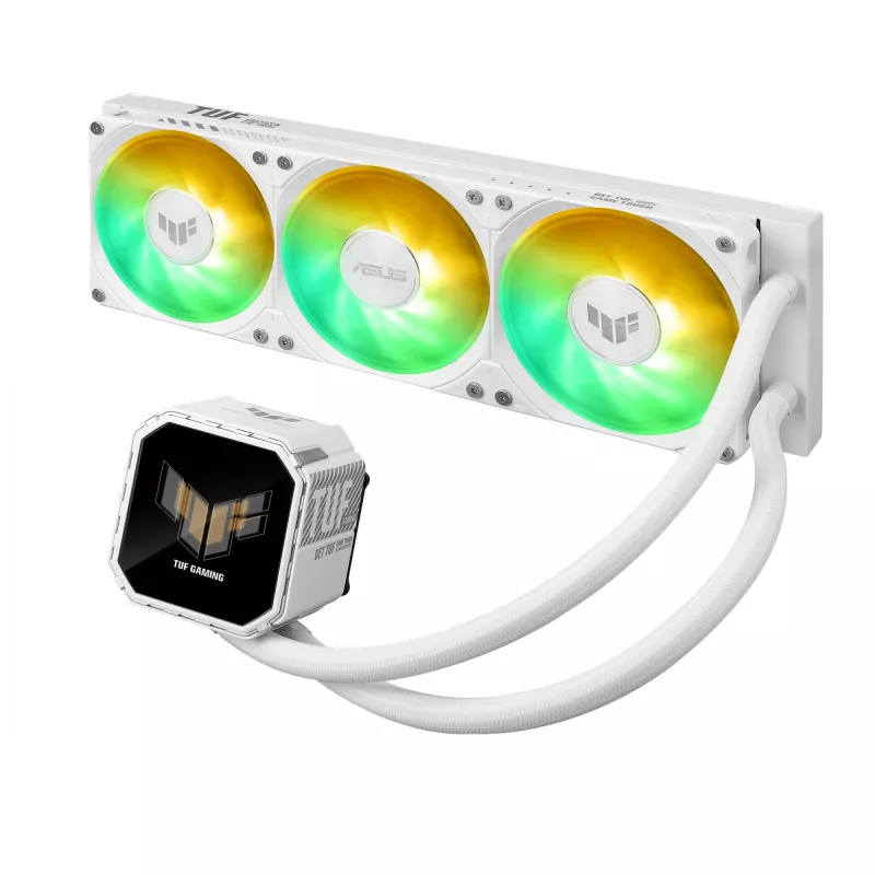 All-in-one liquid cooler ASUS TUF Gaming LC III 360 ARGB LCD White Edition — 360 mm radiator, 3×120 mm PWM fans, LCD display, White